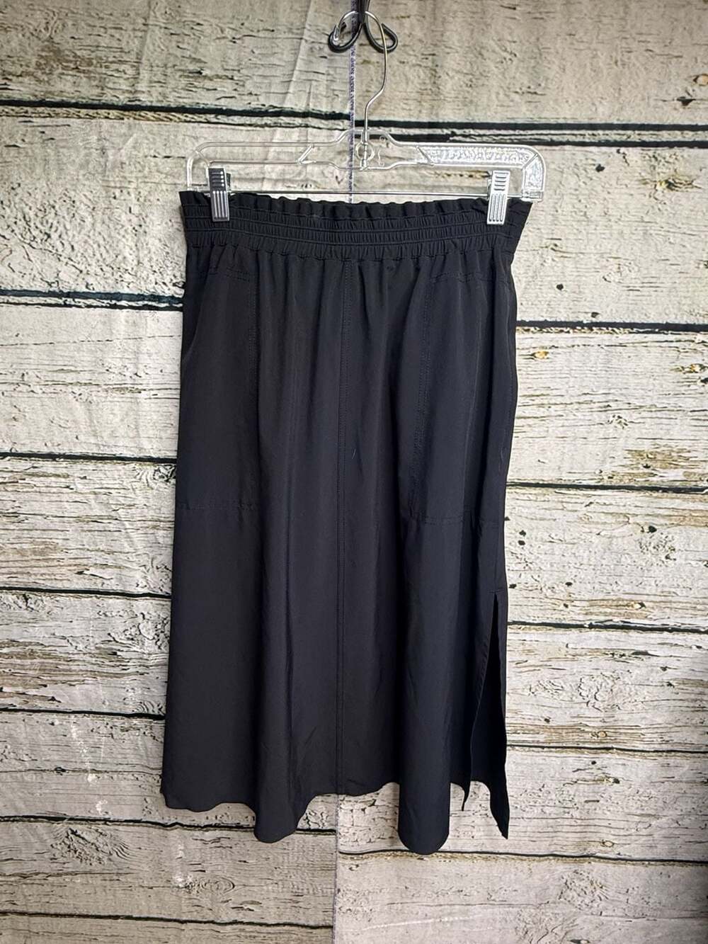 Athleta Small Women's Black Performance Elastic Waist Side Slit Midi Skirt